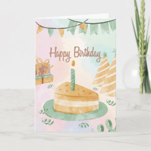 Eine Scheibe Kuchen Rosa Seite und Grüne Geburtsta Karte