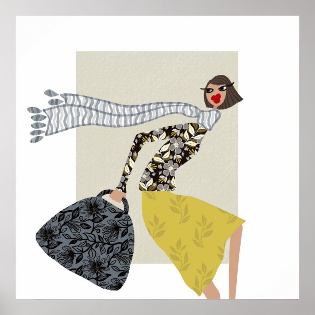 Eine schicke, windy Day-Mode-Illustration Poster (Vorne)