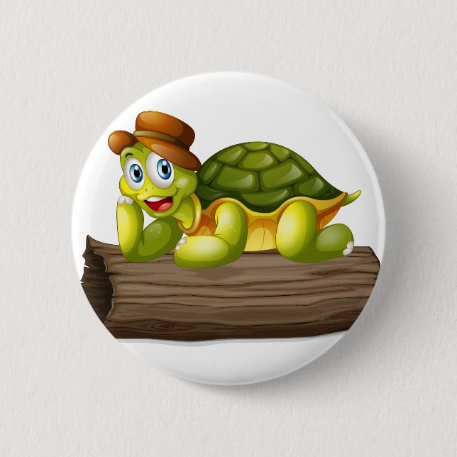 Eine Schildkröte über einem Klotz Button (Vorderseite)