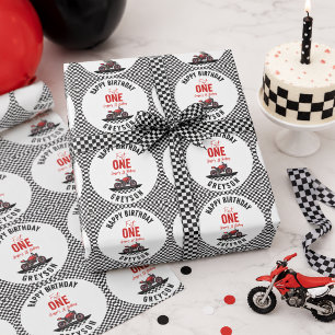 Eine schnelle Rennmotorrad-Jungen 1. Geburtstagsfe Geschenkpapier