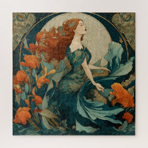 Eine schöne Art Nouveau Meerjungfrau mit roten Haa Puzzle