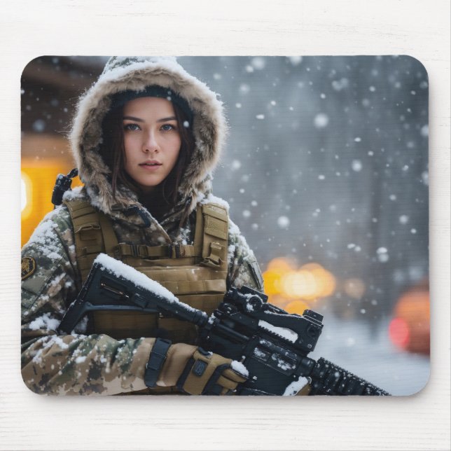 Eine schöne brünette Soldatenmaus Mousepad (Vorne)