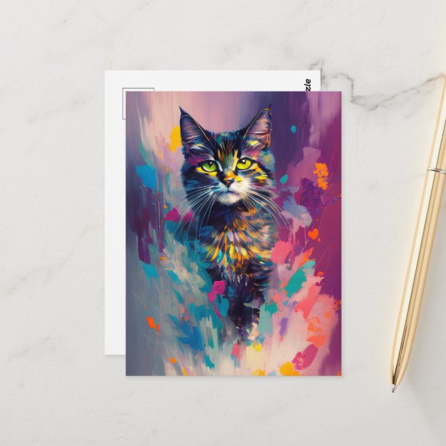 Eine schöne bunte Katze Postkarte (Vorderseite/Rückseite Beispiel)