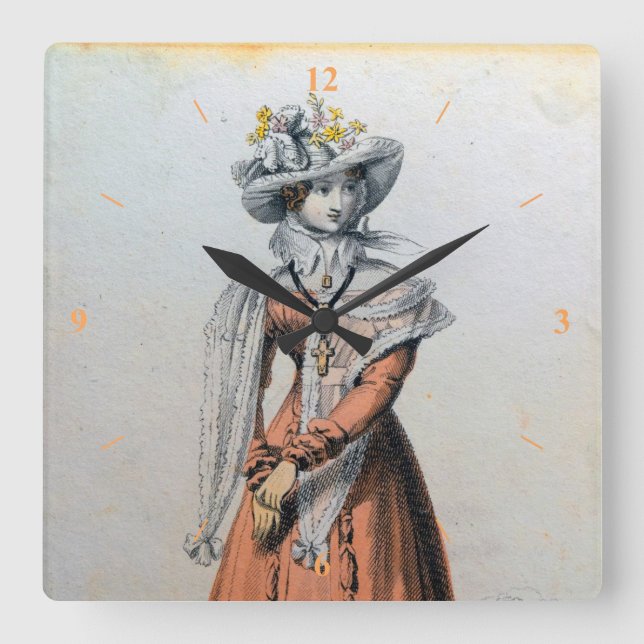 Eine schöne Dame. Quadratische Wanduhr (Vorderseite)