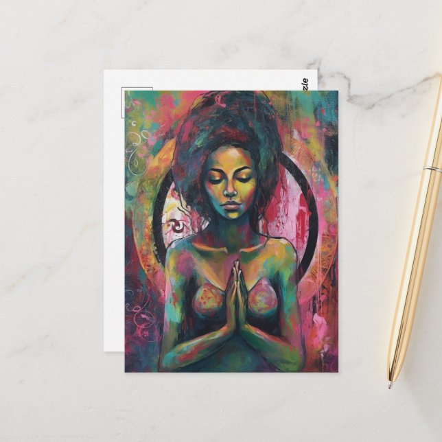 Eine schöne Frau, die betet Postkarte (Vorderseite/Rückseite Beispiel)