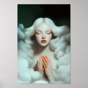 Eine schöne Frau, die in den Wolken meditiert Poster