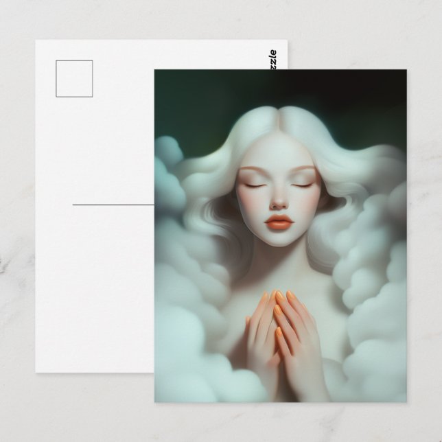 Eine schöne Frau, die in den Wolken meditiert Postkarte (Vorne/Hinten)