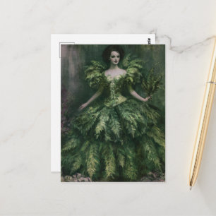 Eine schöne Frau in einem Farnkleid malend Postkarte