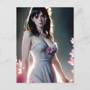 Eine schöne Frau mit langen, schwarz-rosa Blume Postkarte