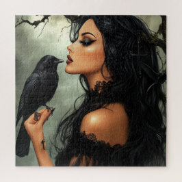 Eine schöne gotische Frau mit Raven Puzzle