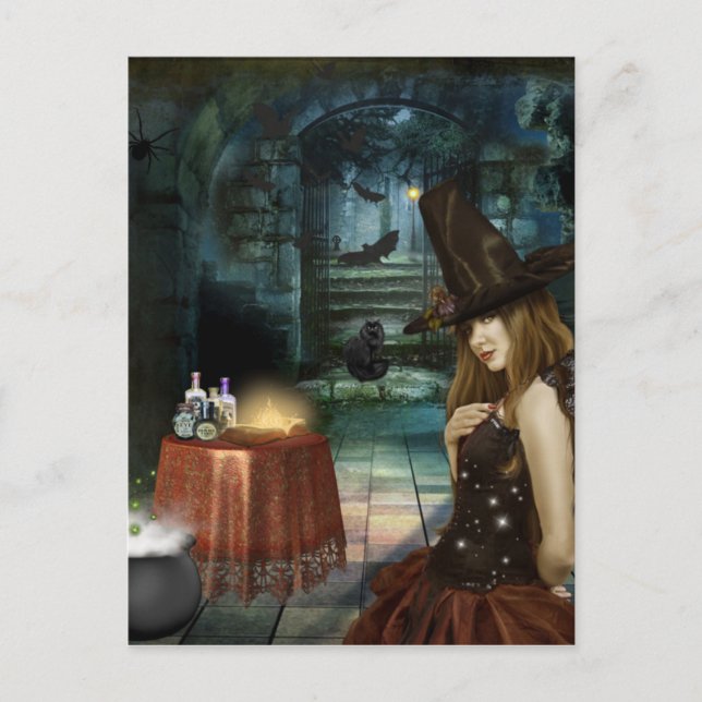 Eine schöne Halloween-Hexe Postkarte (Vorderseite)