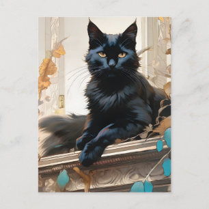 Eine schöne, langhaarige schwarze Katze Postkarte