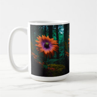 Eine schöne lila Blume in einem dunklen Wald in de Kaffeetasse