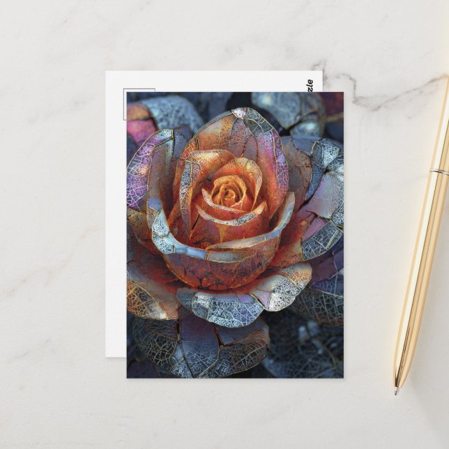 Eine schöne Rosenblume Postkarte (Vorderseite/Rückseite Beispiel)