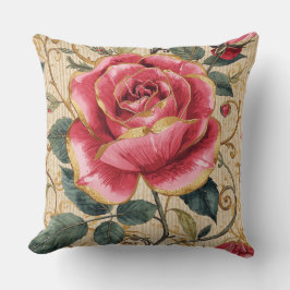 Eine schöne schockierend rosa Rose, Gold, Luxuriös Kissen