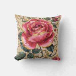 Eine schöne schockierend rosa Rose, Gold, Luxuriös Kissen