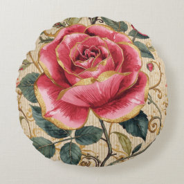 Eine schöne schockierend rosa Rose, Gold, Luxuriös Rundes Kissen