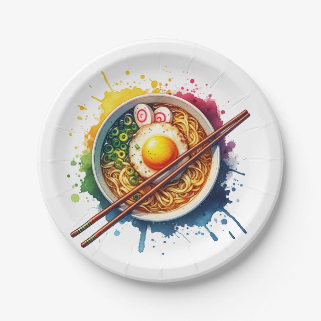 Eine Schüssel Ramen Noodles und Chopsticks Pappteller (Vorderseite)