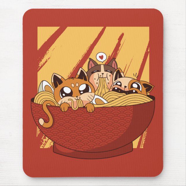 Eine Schüssel voll Nudeln und Kätzchen Mousepad (Vorne)