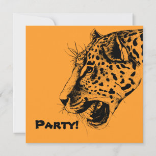 Eine schwarz-gelbe handgezeichnete Leopard-Illustr Einladung