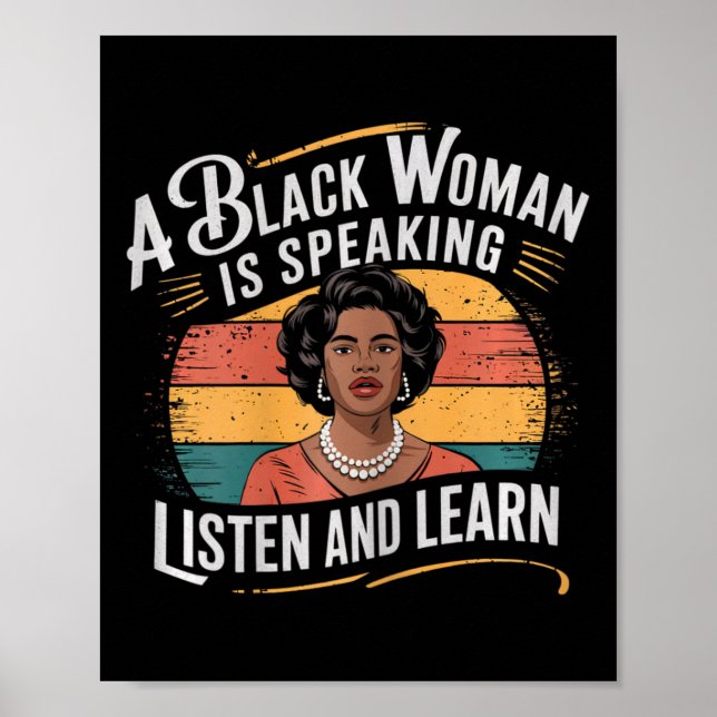 Eine schwarze Frau hört zu und lernt Junetee Poster (Vorne)