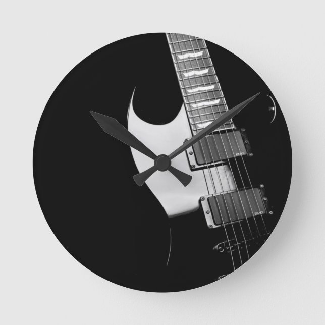 Eine schwarze Gitarre Runde Wanduhr (Vorderseite)
