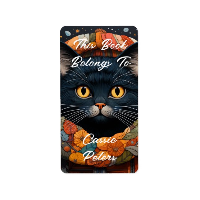 Eine schwarze Katze in einem floralen Pullover Die Adressaufkleber (Vorne)