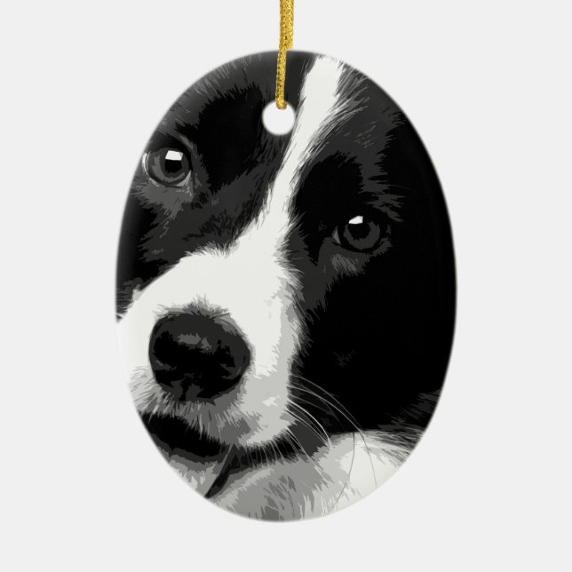 Eine Schwarzweiss-Border-Collie Keramik Ornament (Vorne)