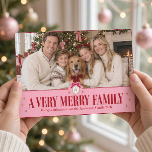 Eine sehr fröhliche Familien-Weihnachtsfoto mit ro Feiertagskarte