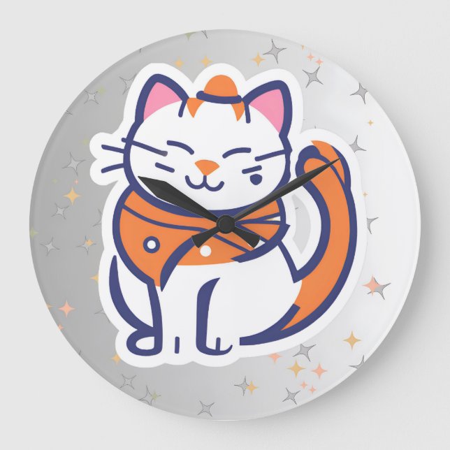 Eine sehr glückliche, weiße und rosa Tuxedo Cat Wa Große Wanduhr (Vorderseite)