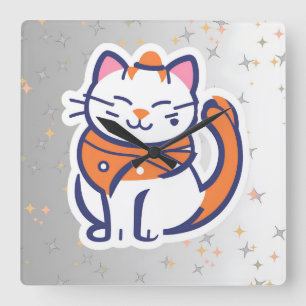 Eine sehr glückliche, weiße und rosa Tuxedo Cat Wa Quadratische Wanduhr