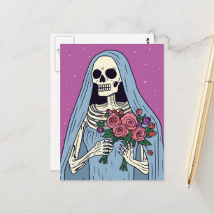 Eine Skelettbraut mit Blumen Postkarte