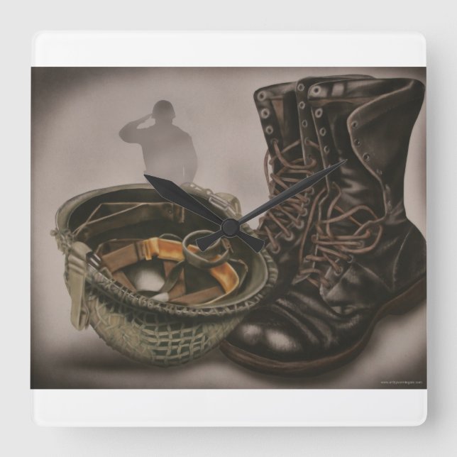 Eine Soldatenuhr zum Thema Militär Quadratische Wanduhr (Vorderseite)