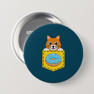 Eine spähende Katze und ein blauer Donut  Button