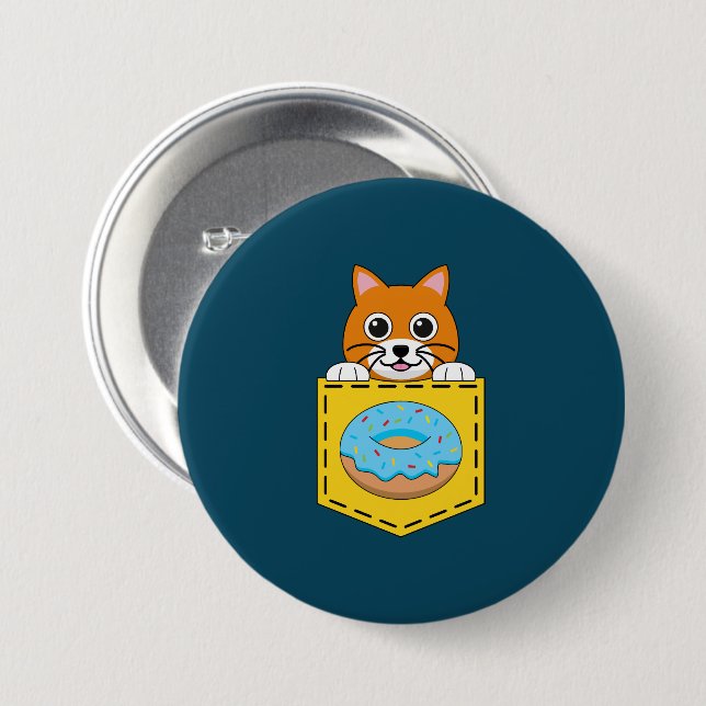Eine spähende Katze und ein blauer Donut  Button (Vorne & Hinten)