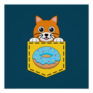 Eine spähende Katze und ein blauer Donut Poster