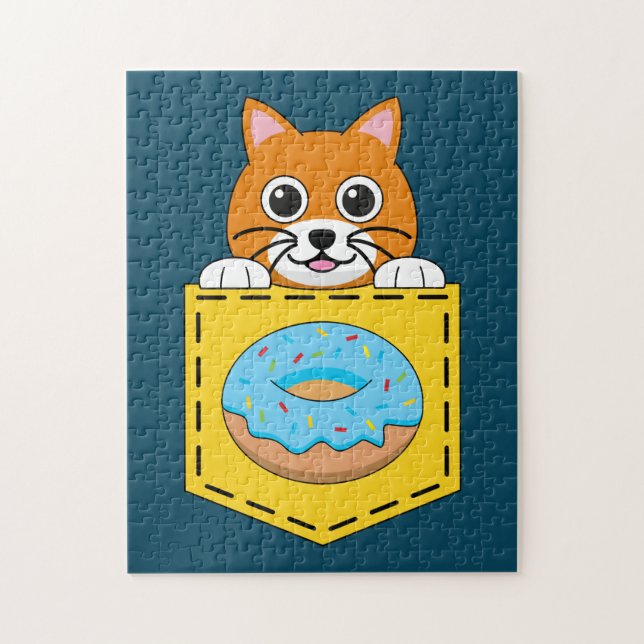 Eine spähende Katze und ein blauer Donut Puzzle (Vertikal)