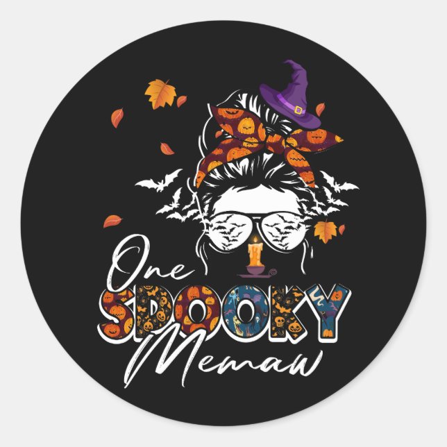 Eine Spooky Memaw Messy Bun Grandma Pumpkin Hallow Runder Aufkleber (Vorderseite)