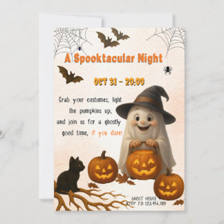 Eine spuknacht | Halloween-Geist und -Kürbis Einladung