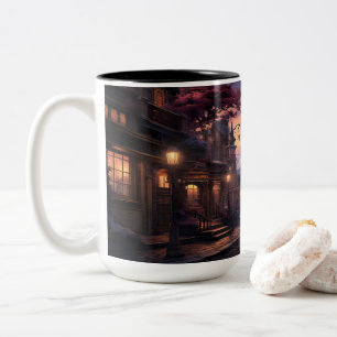 Eine Stadt mit Lattern und Straße Zweifarbige Tasse