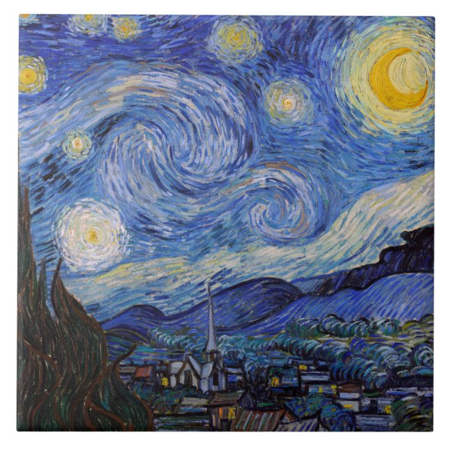 Eine Starry Night: Saint Remy von Vincent Van Gogh Fliese (Vorderseite)