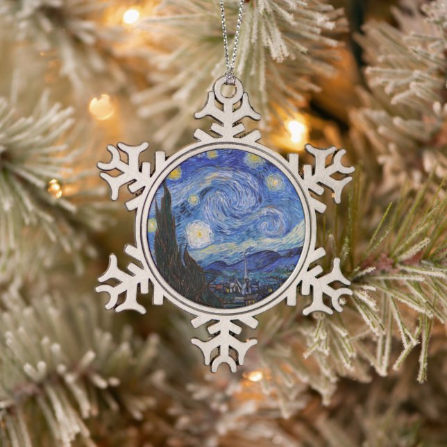 Eine Starry Night: Saint Remy von Vincent Van Gogh Schneeflocken Zinn-Ornament (Baum)