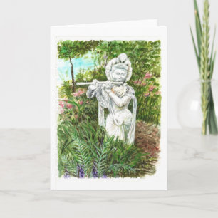Eine Statue einer Dame mit einer Flöte Karte