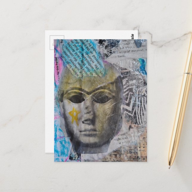Eine steinerne Damen-Gesichts-Abstrakte Mixed-Medi Postkarte (Vorderseite/Rückseite Beispiel)