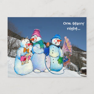 Eine sternklare Nacht ... Schneemänner auf dem Ber Postkarte