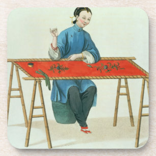 Eine stickende Frau, überziehen 41 'vom Kostüm O Getränkeuntersetzer