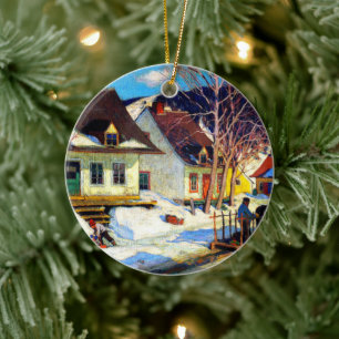 Eine Straße in einem Dorf in Québec von Clarence G Keramik Ornament