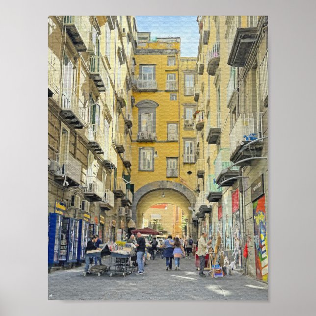 Eine Straße in Neapel, Italien Design Poster Print (Vorne)