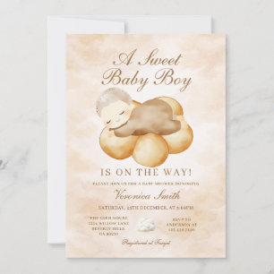 Eine süße Baby Boy Beige Cloud Nine Babyparty Einladung