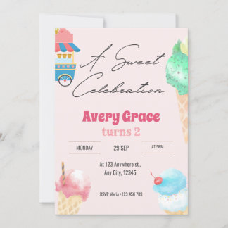Eine süße Eiscreme Sommer Geburtstagsparty Einladu Einladung